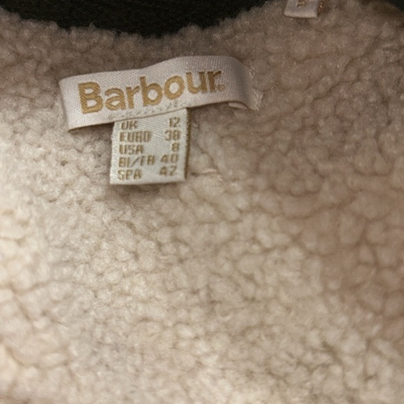 Barbour       popover fleece size 8 cream‎ color olive green accents - Picture 9 of 11